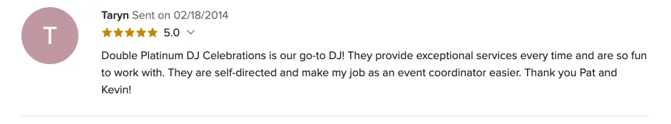 Review on WeddingWire, Feb 18, 2014
