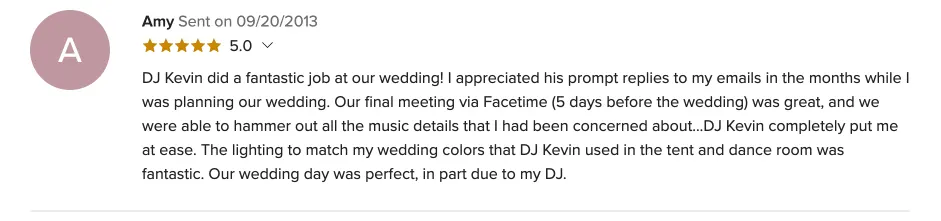 Review on WeddingWire, Sep 20, 2013