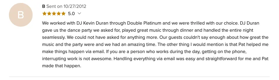 Review on WeddingWire, Oct 27, 2012