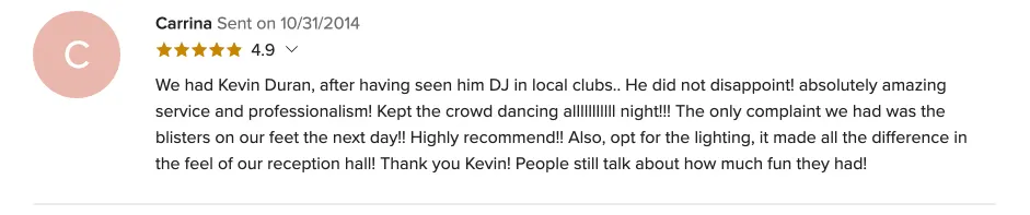 Review on WeddingWire, Oct 31, 2014