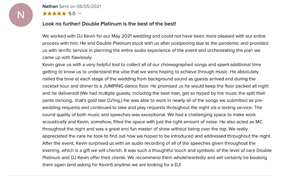 Review on WeddingWire, Jun 5, 2021