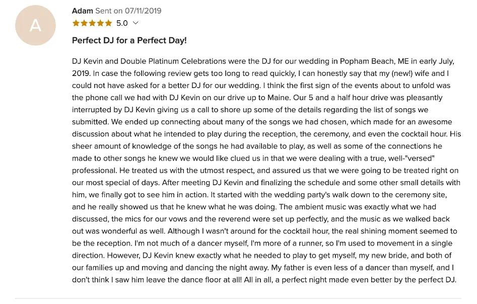 Review on WeddingWire, Jul 11, 2019