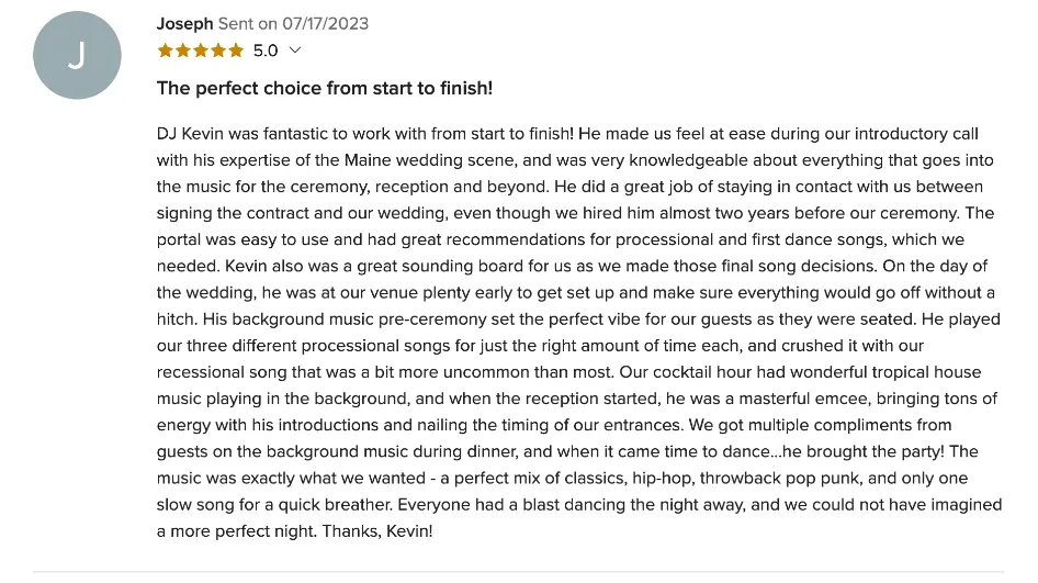 Review on WeddingWire, Jul 17, 2023