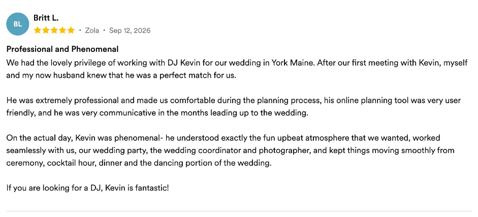 Review on Zola, Sep 12, 2026