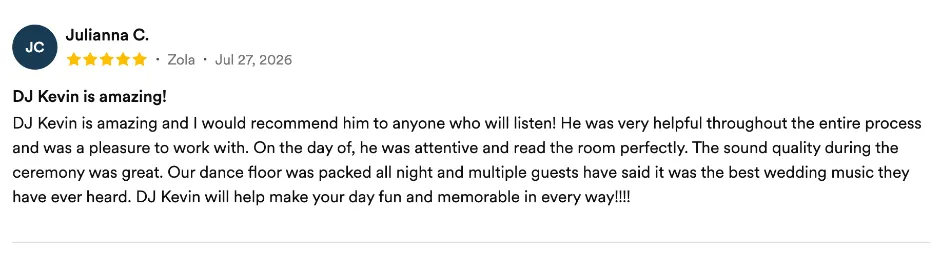 Review on Zola, Jul 27, 2026