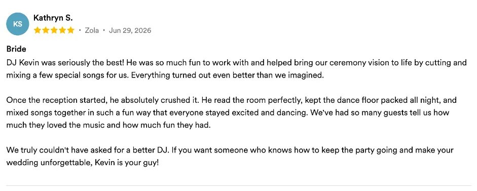 Review on Zola, Jun 29, 2026