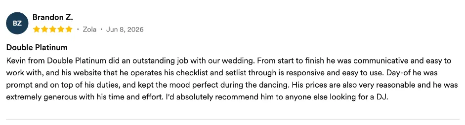 Review on Zola, Jun 8, 2026