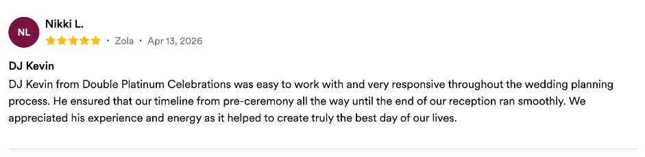 Review on Zola, Apr 13, 2026