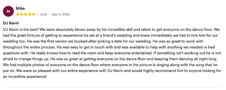 Review on Zola, Sep 9, 2025