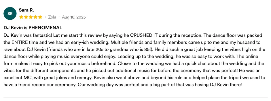 Review on Zola, Aug 16, 2025