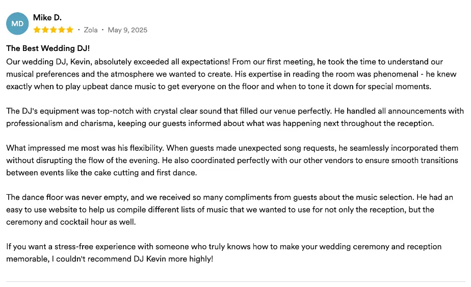 Review on Zola, May 9, 2025