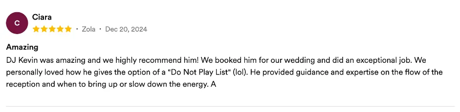 Review on Zola, Dec 20, 2024