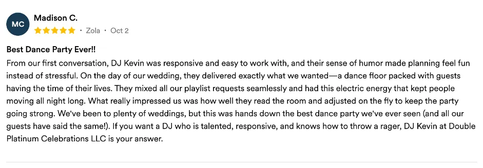 Review on Zola, Oct 2, 2026